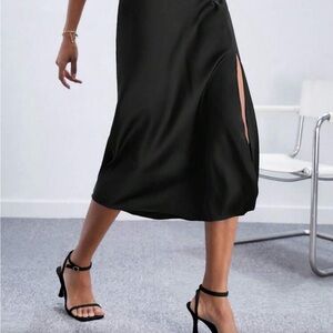 Black Side-Slit Midi Skirt